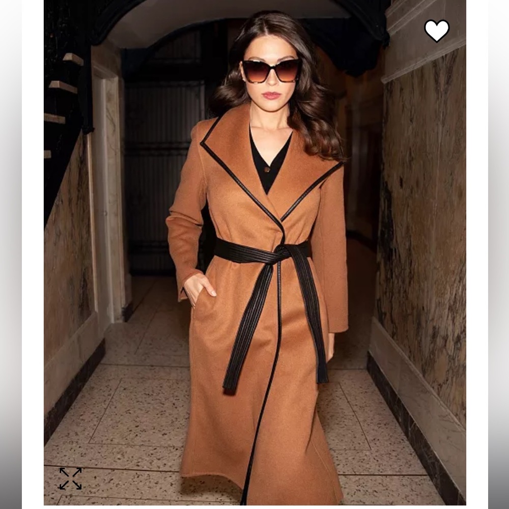 NEW Elie Tahari Collection Long Double Face Vegan Trim Wool Coat Size M Women